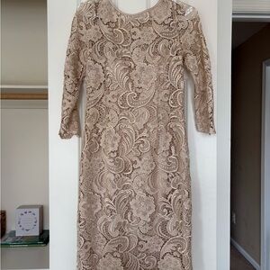 Adrianna Papell Floral Lace Long Sleeve Dress in Cream